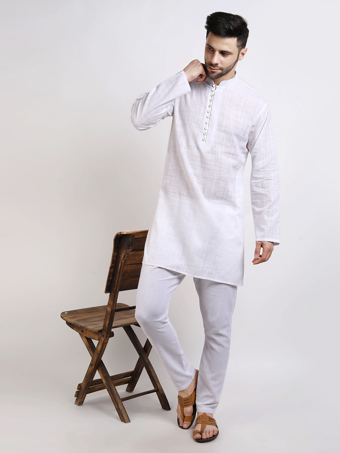 Cotton White Mid-Length Kurta