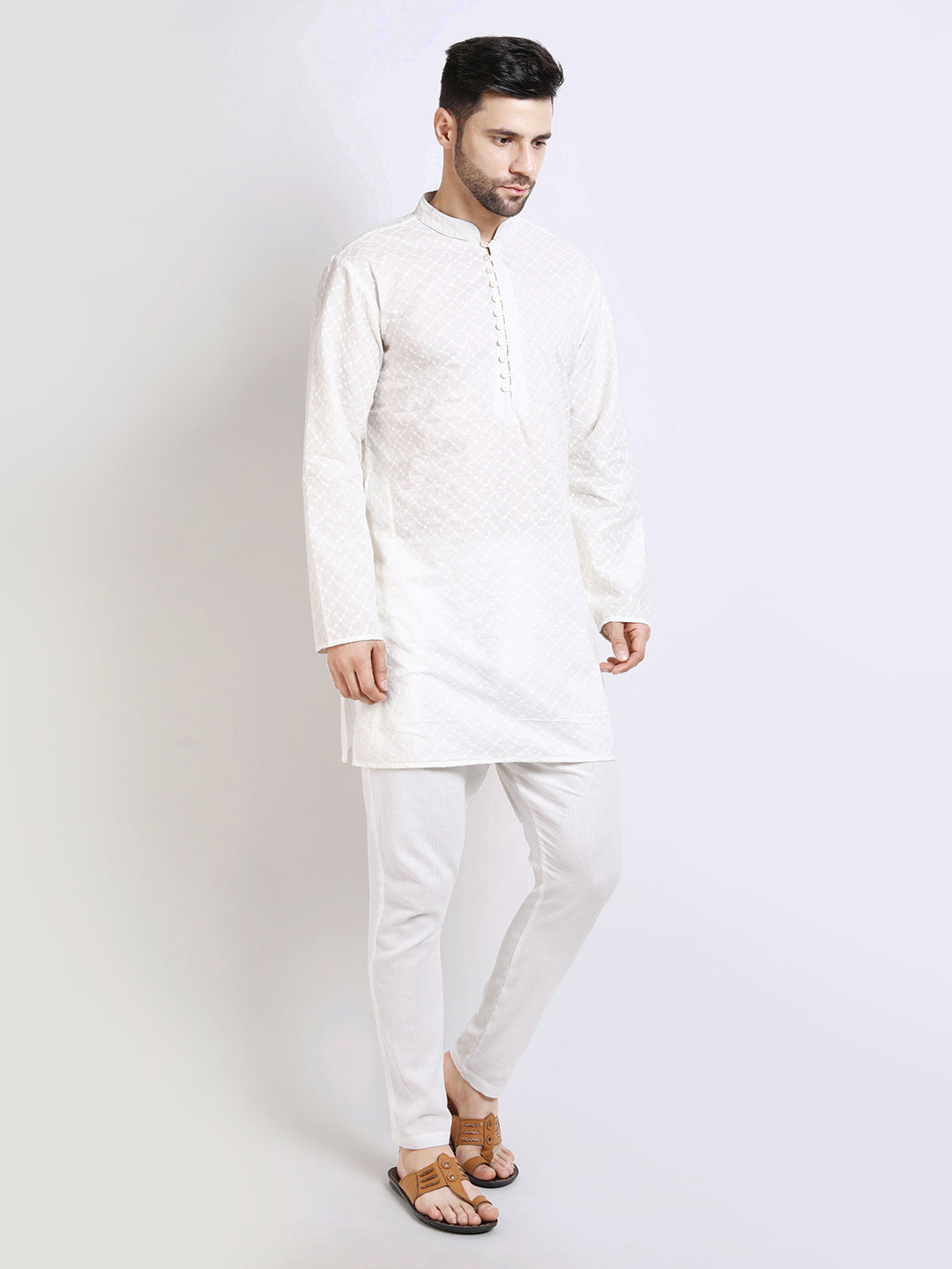 Classic White Short Kurta Set
