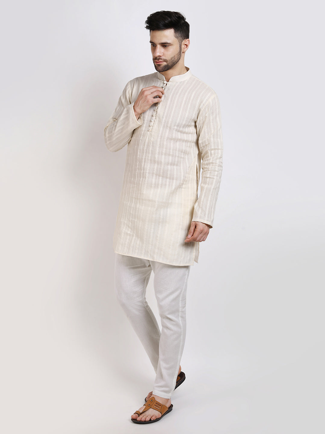 Classic Ivory Mid-Length Kurta Set