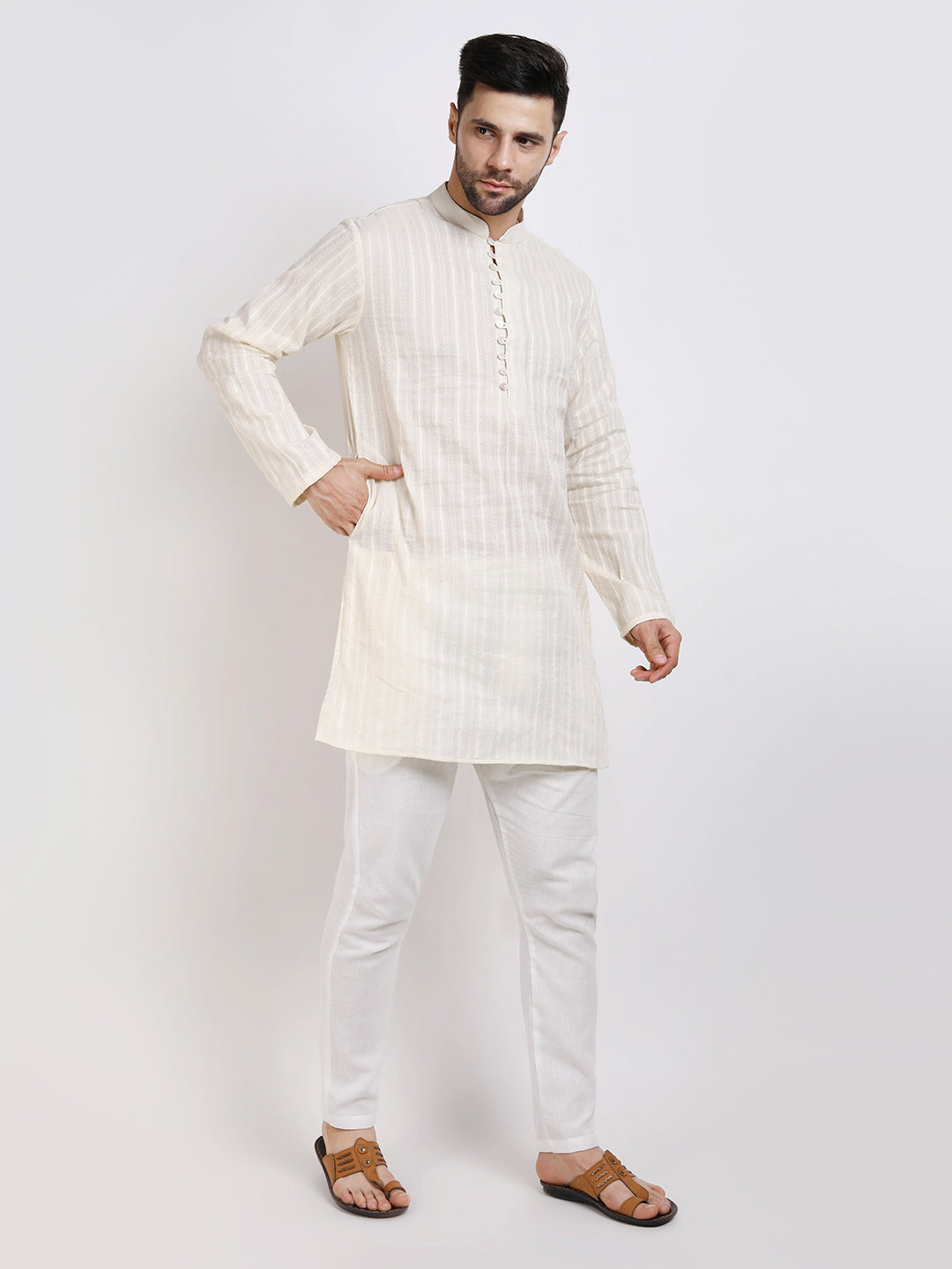 Classic Ivory Mid-Length Kurta Set