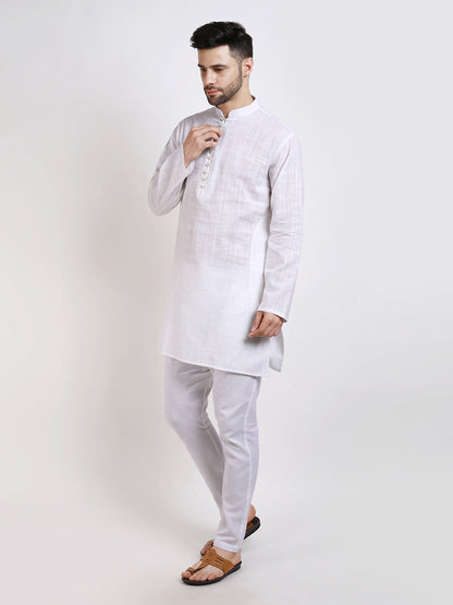 Cotton White Mid-Length Kurta