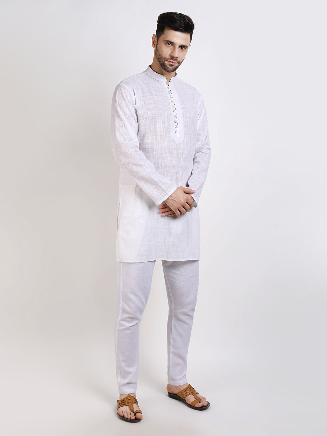 Elegant White Mid-Length Kurta Set