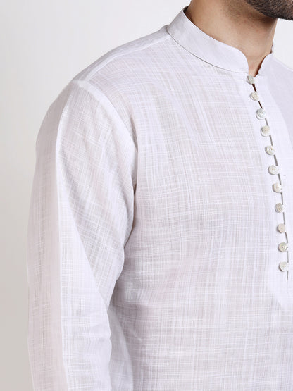 Cotton White Mid-Length Kurta