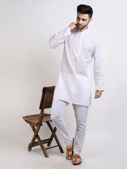Cotton White Mid-Length Kurta
