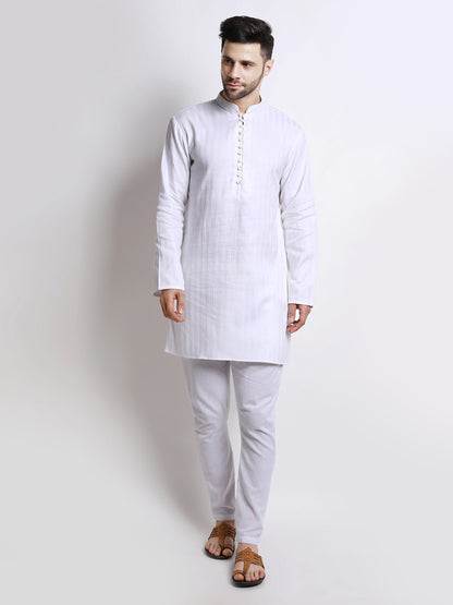 White Cotton Mid-Length Kurta