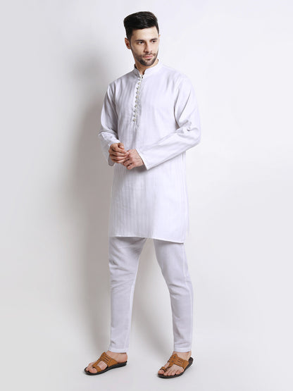 White Cotton Mid-Length Kurta