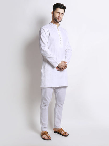 White Cotton Mid-Length Kurta