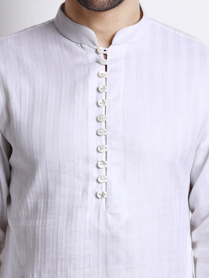 White Cotton Mid-Length Kurta