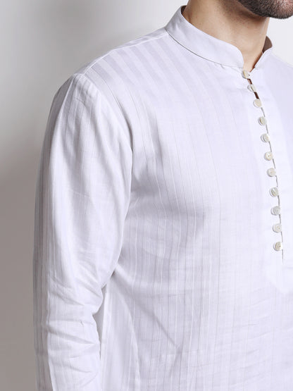 White Cotton Mid-Length Kurta