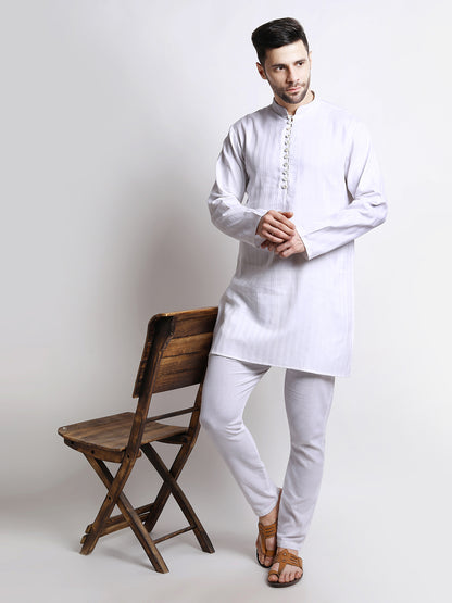 White Cotton Mid-Length Kurta