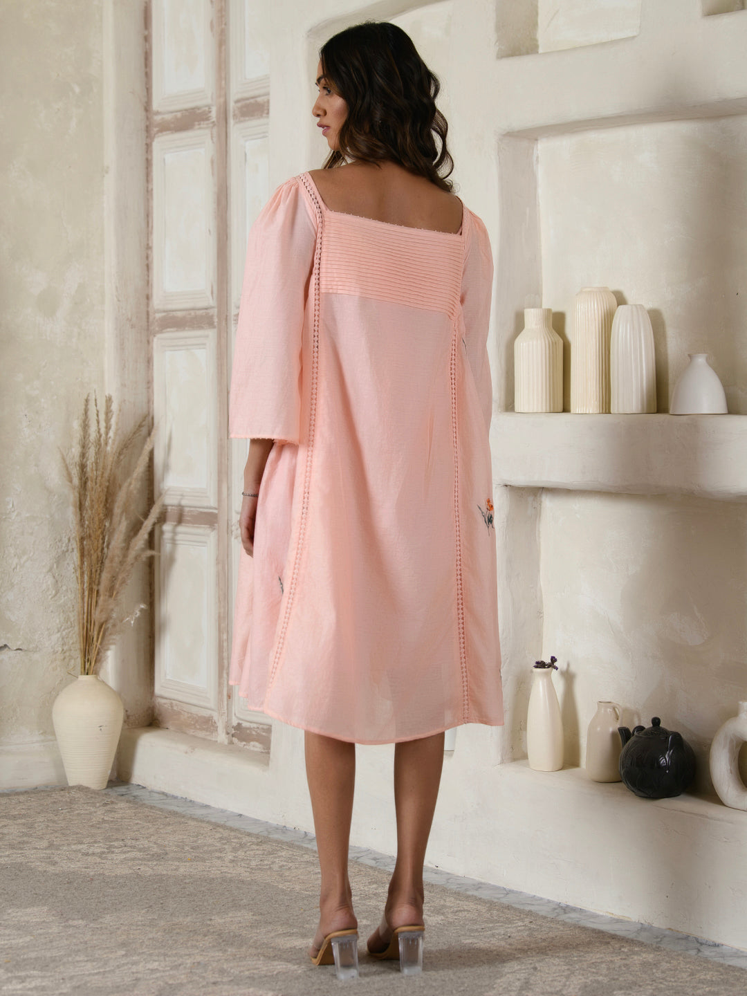 Pink A-line Embroidered dress