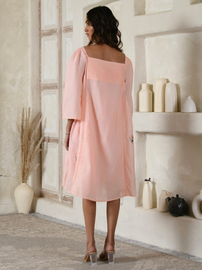 Pink A-line Embroidered dress