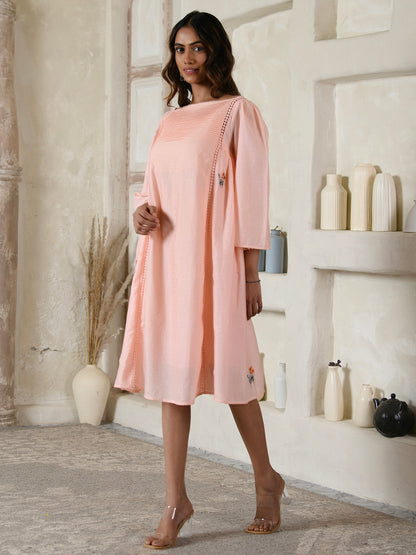 Pink A-line Embroidered dress