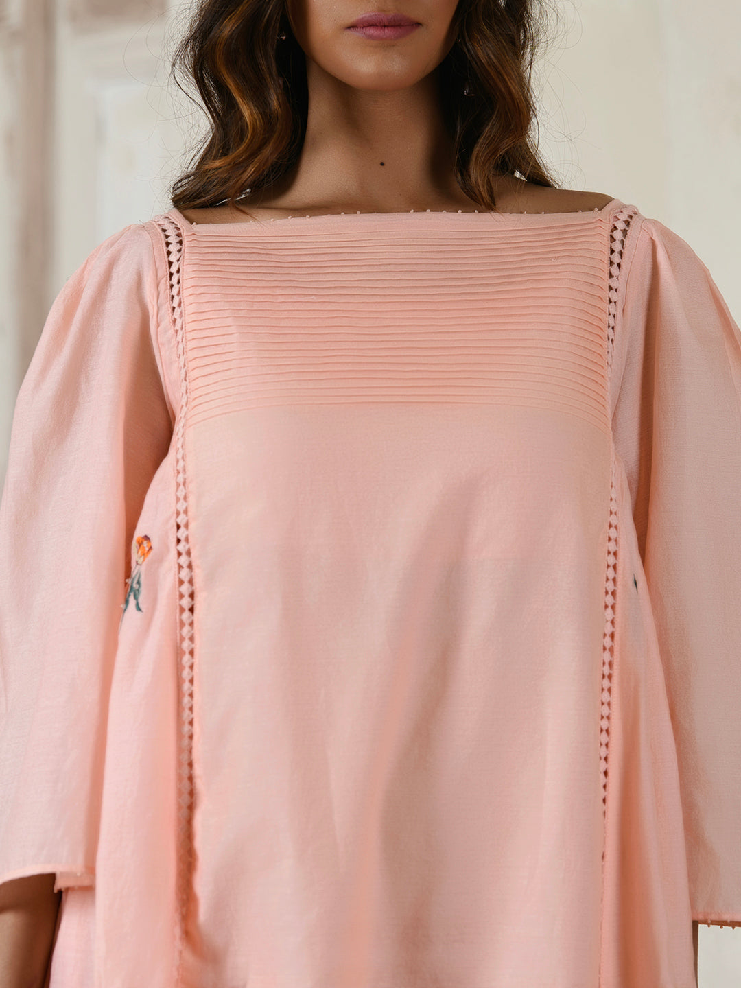 Pink A-line Embroidered dress