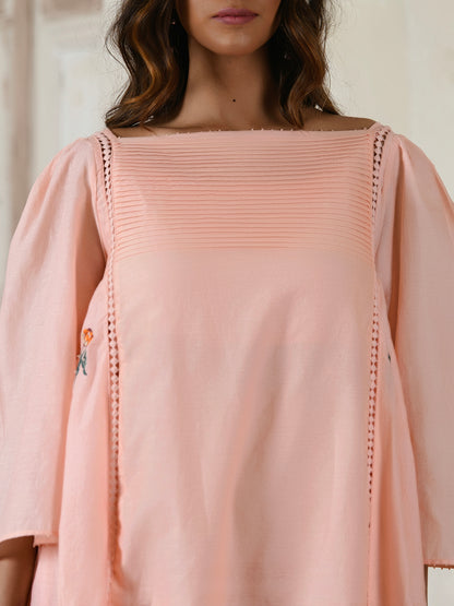 Pink A-line Embroidered dress