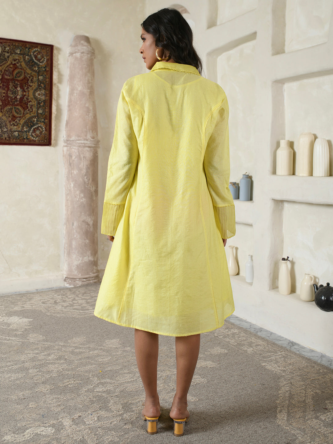 Lemon Yellow Floral Shirt Dress