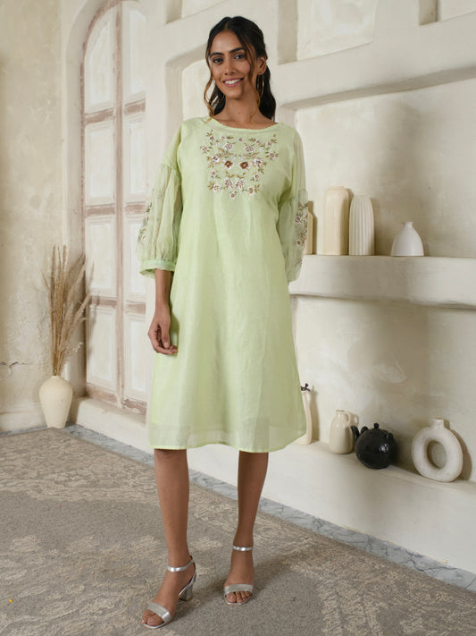 Mint Green Embroidered Organza Dress