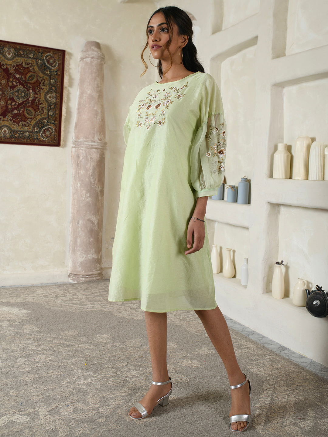 Mint Green Embroidered Organza Dress