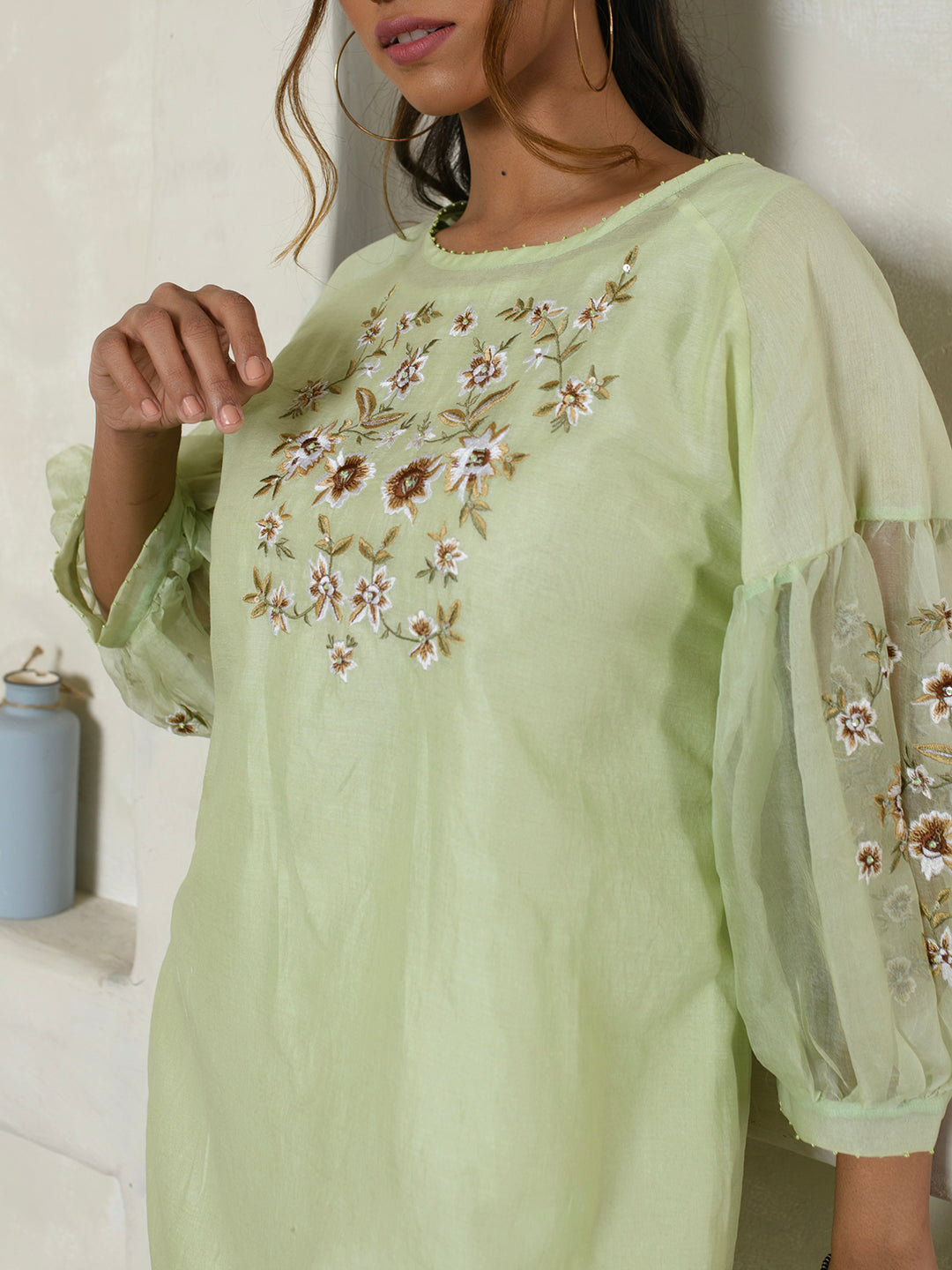 Mint Green Embroidered Organza Dress