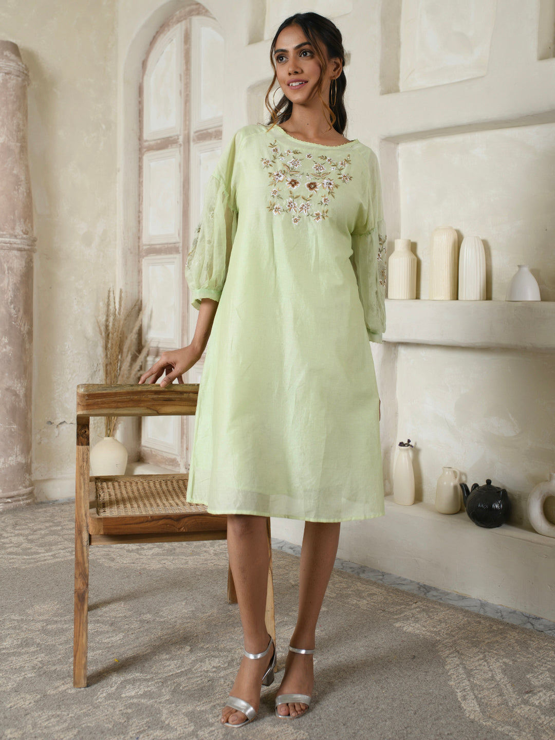 Mint Green Embroidered Organza Dress