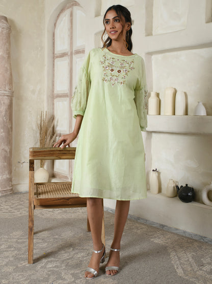 Mint Green Embroidered Organza Dress