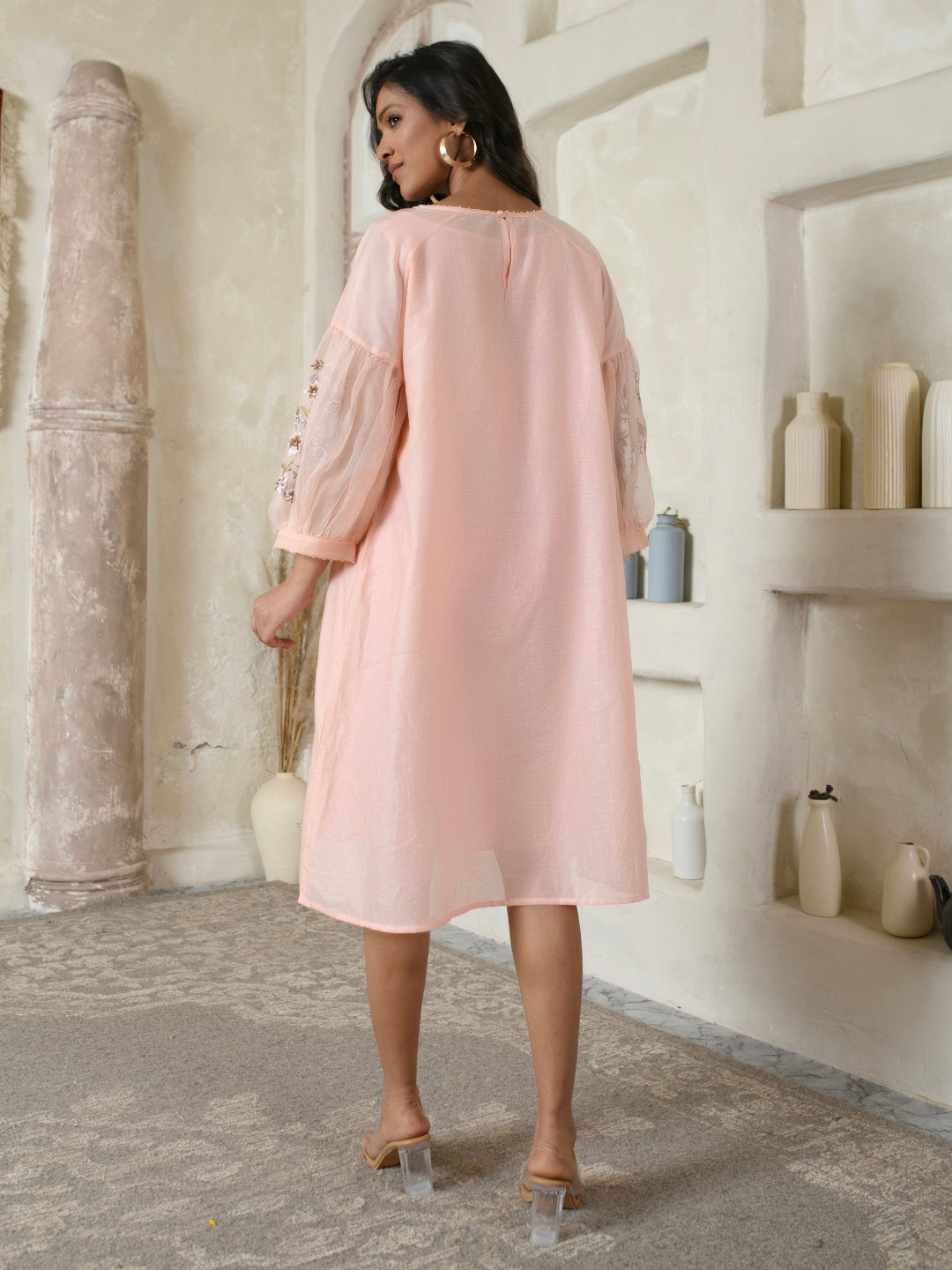 Pink Embroidered Organza Dress