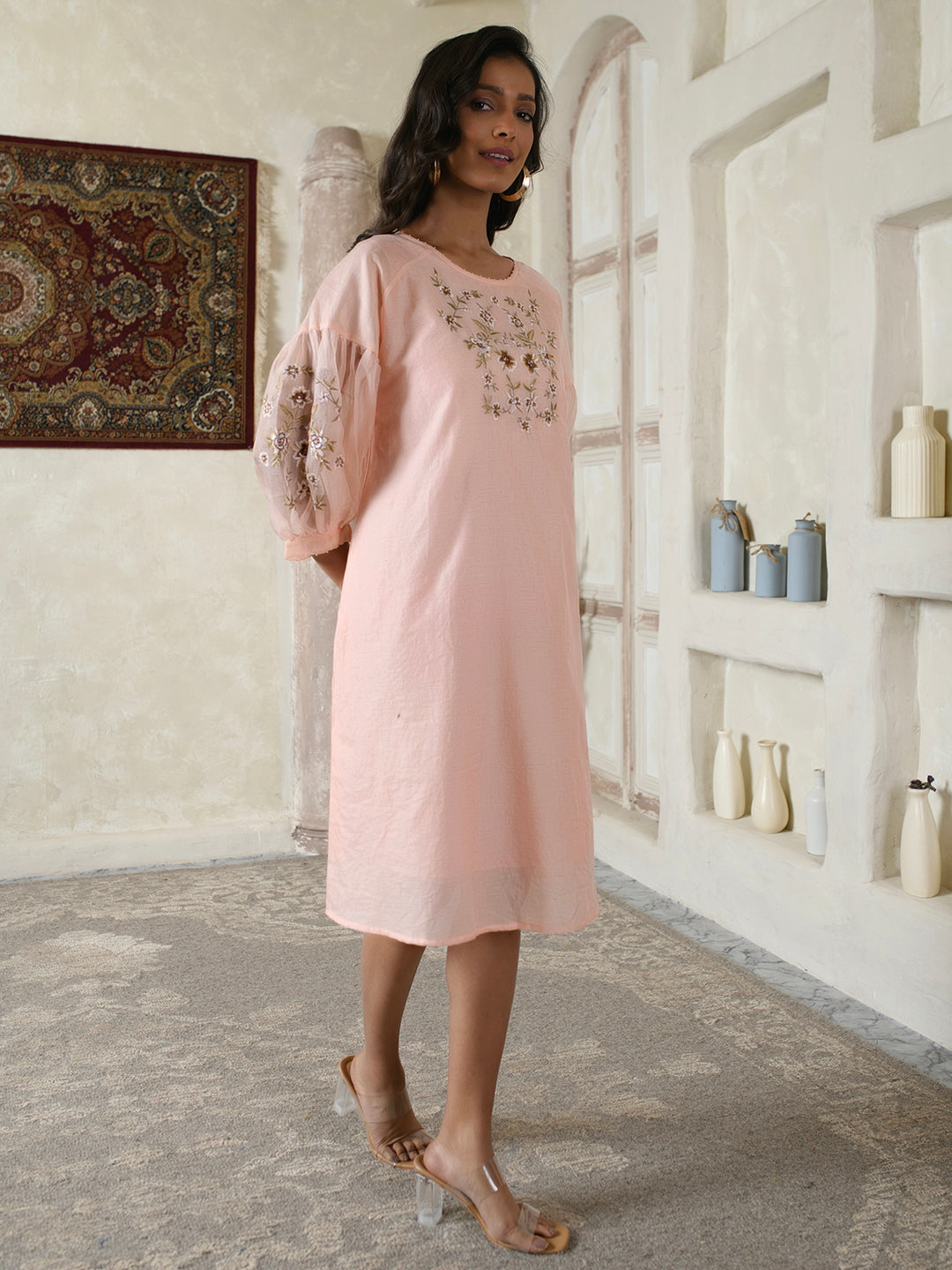 Pink Embroidered Organza Dress