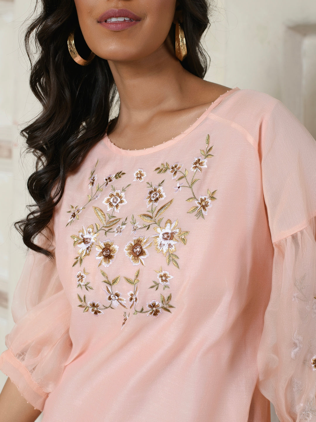 Pink Embroidered Organza Dress