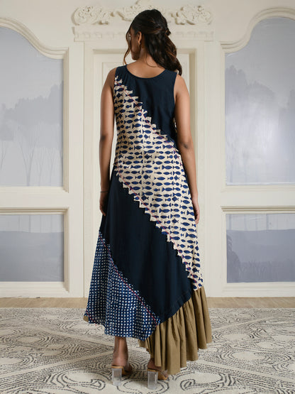 Navy-Blue Indie Style Dress