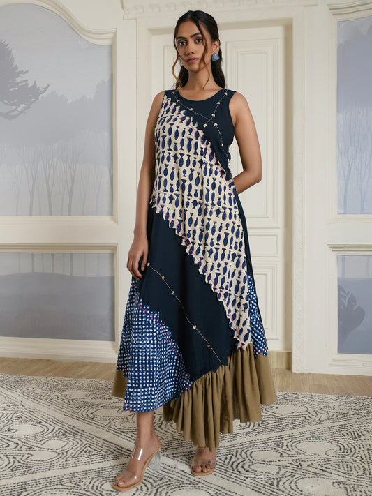 Navy-Blue Indie Style Dress