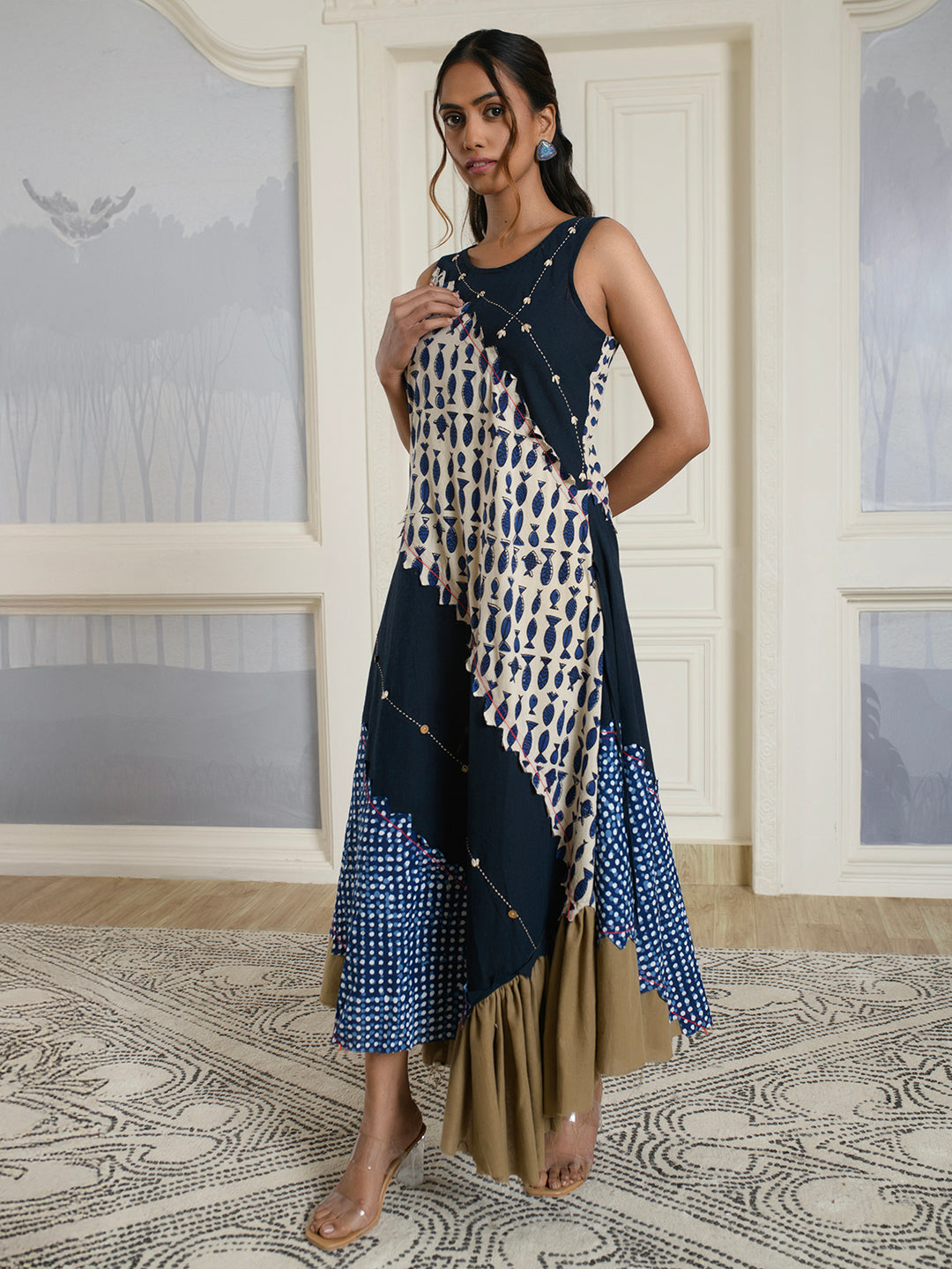 Navy-Blue Indie Style Dress