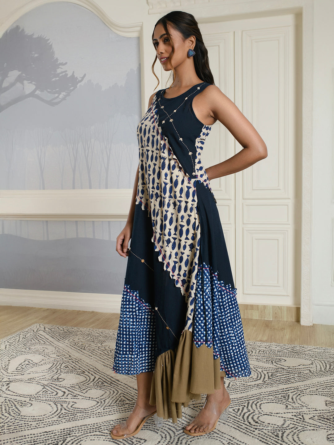 Navy-Blue Indie Style Dress