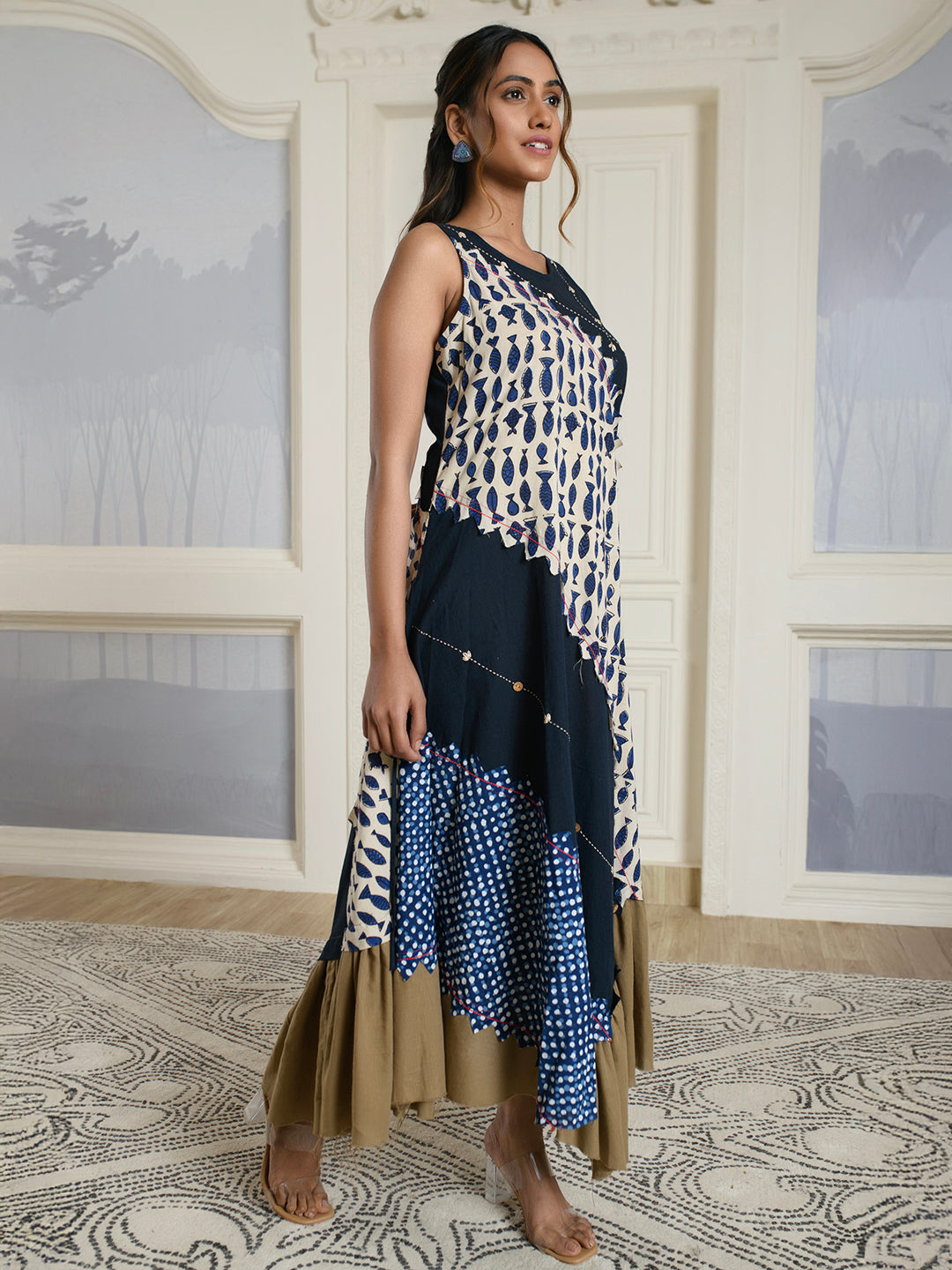 Navy-Blue Indie Style Dress