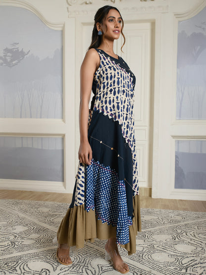 Navy-Blue Indie Style Dress
