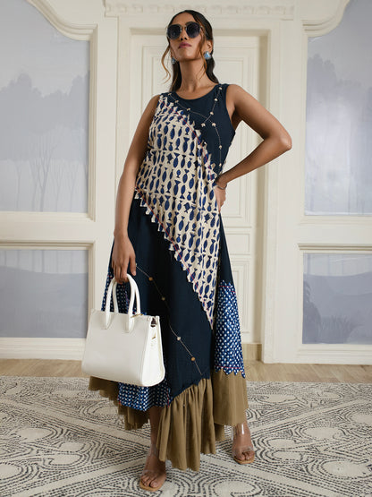 Navy-Blue Indie Style Dress