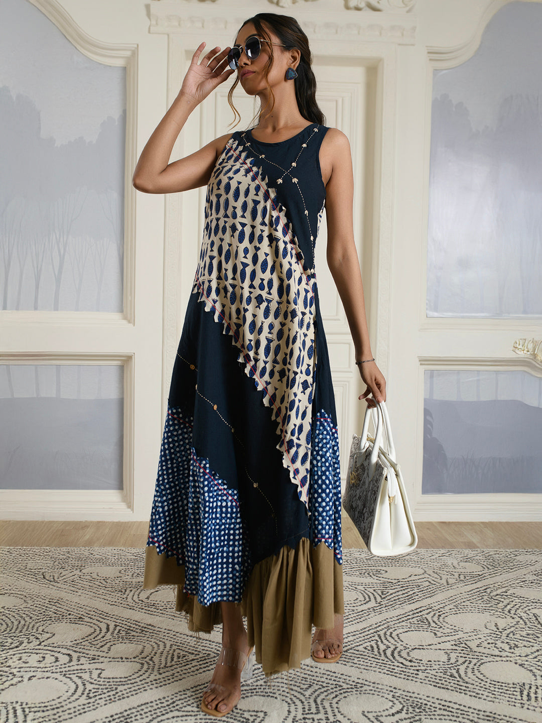 Navy-Blue Indie Style Dress