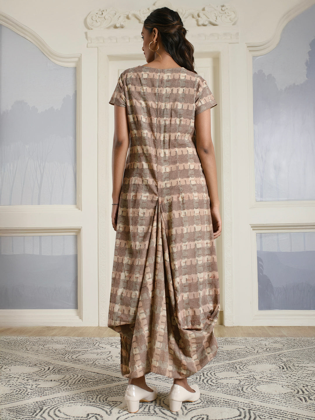 Geometric Cotton Drape Dress