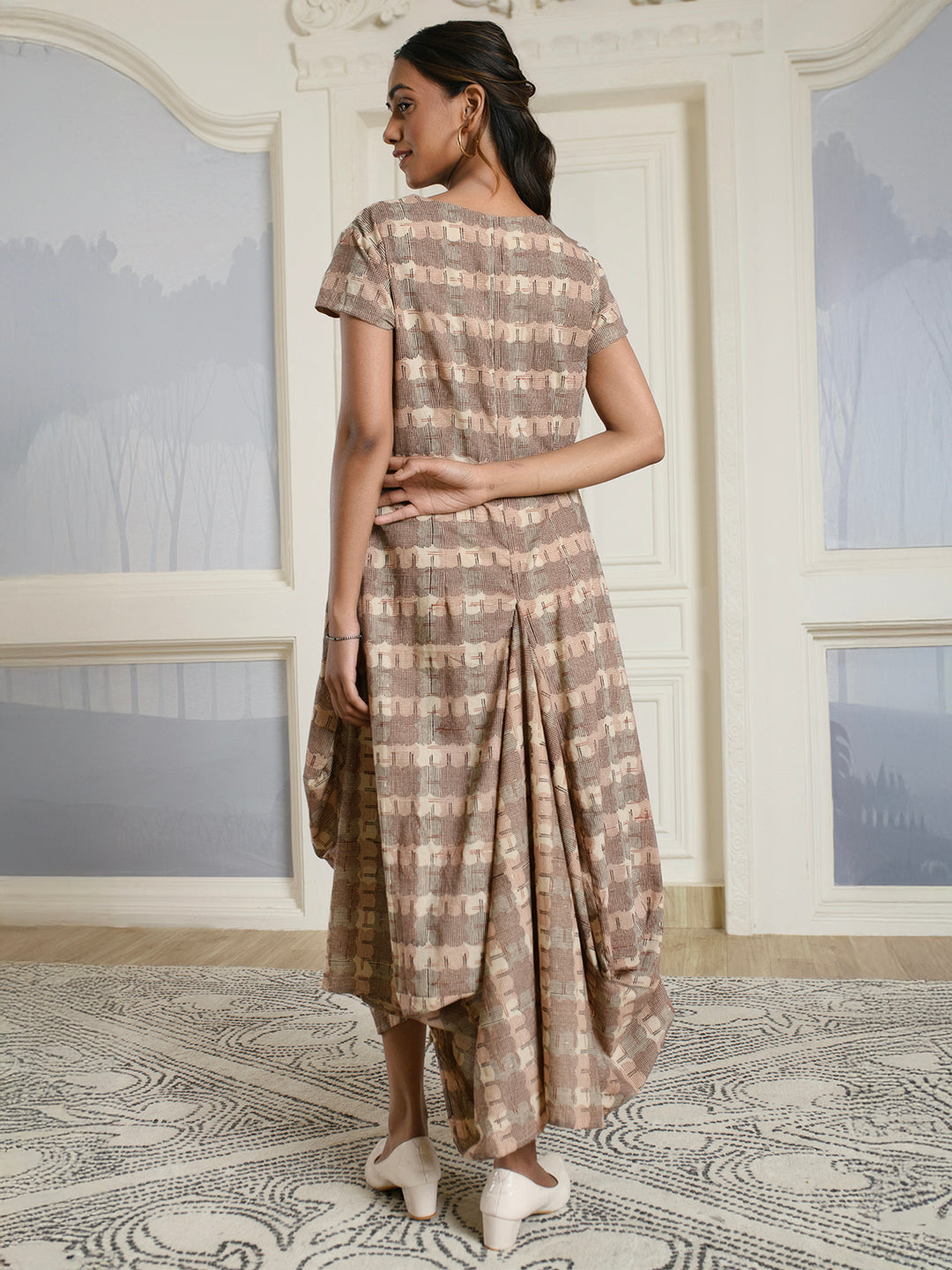 Geometric Cotton Drape Dress