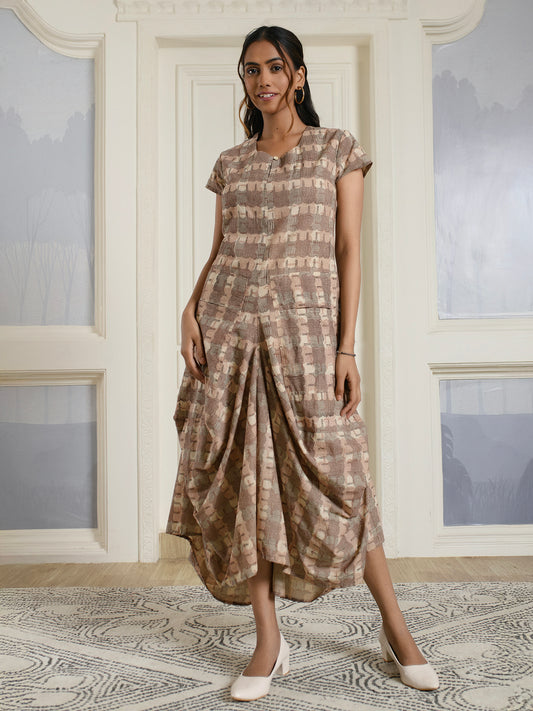 Geometric Cotton Drape Dress
