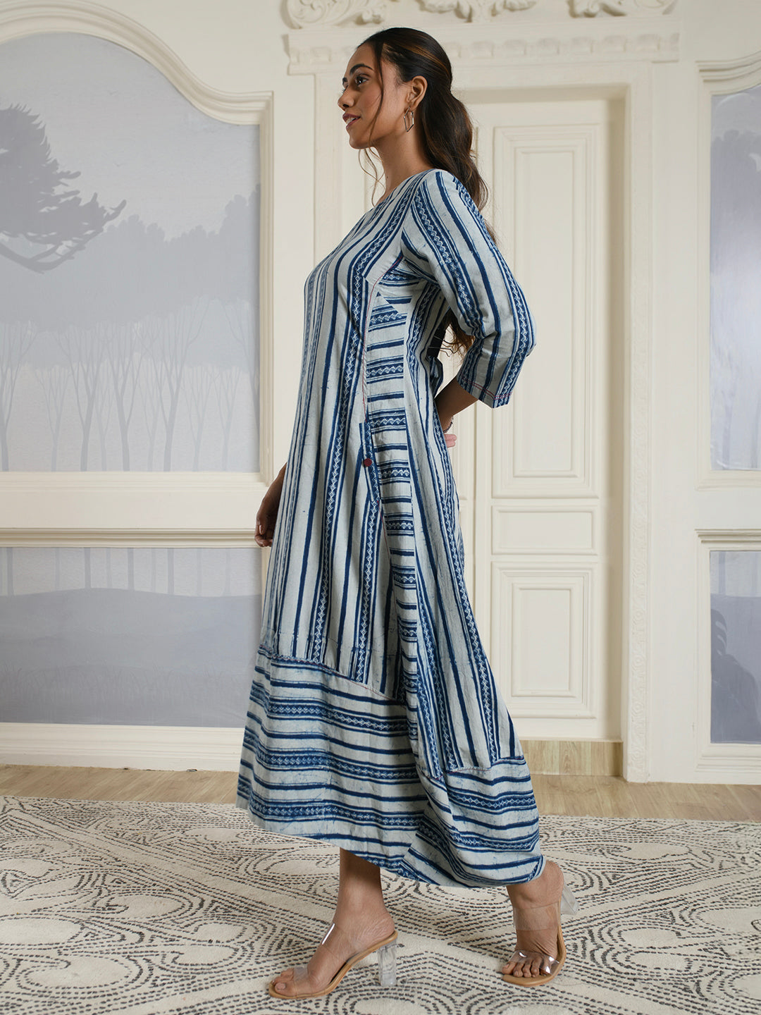 Blue Striped Cotton Maxi Dress