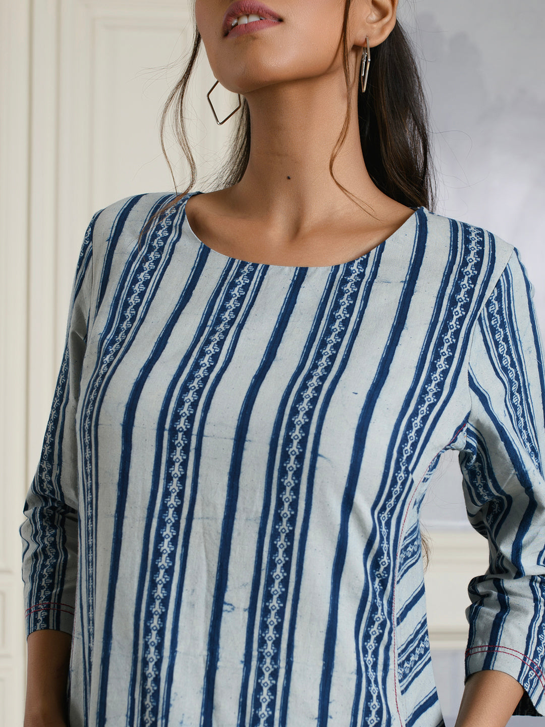Blue Striped Cotton Maxi Dress