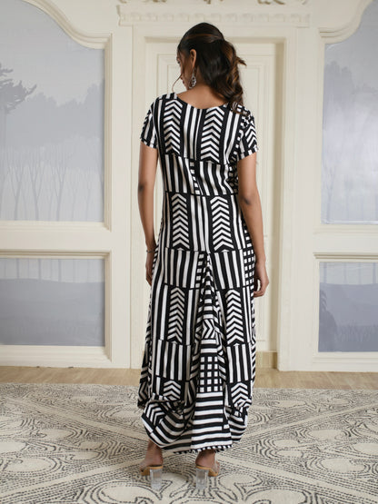 Black & White Cotton Drape Dress