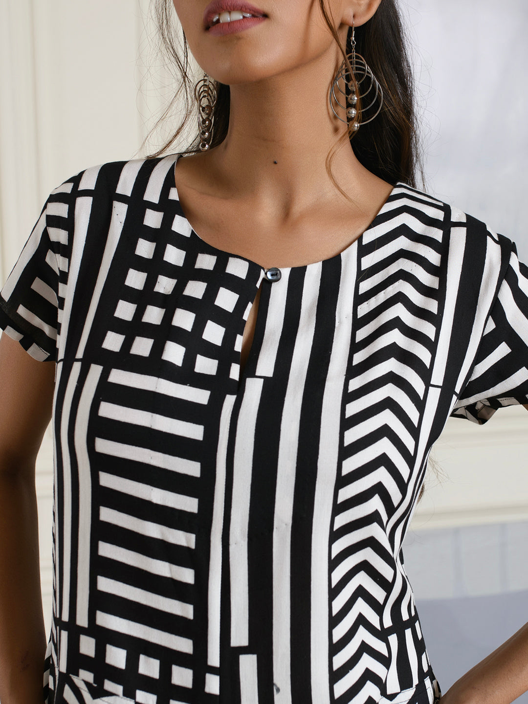 Black & White Cotton Drape Dress