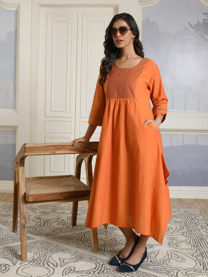 Orange Cotton A-line Dress