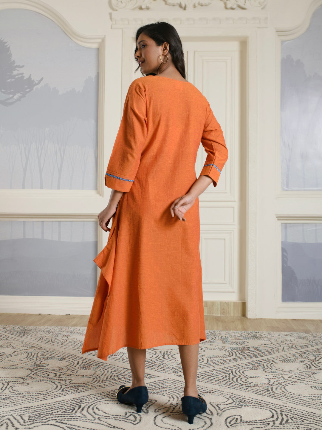 Orange Cotton A-line Dress