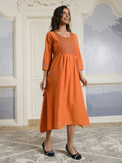 Orange Cotton A-line Dress