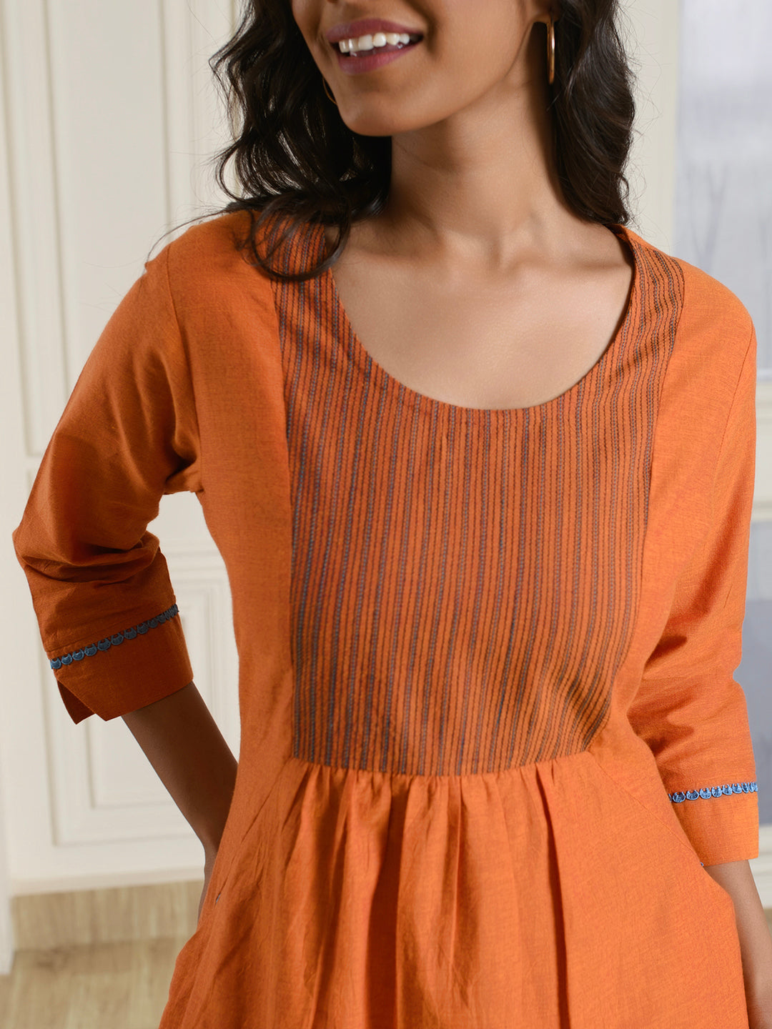 Orange Cotton A-line Dress