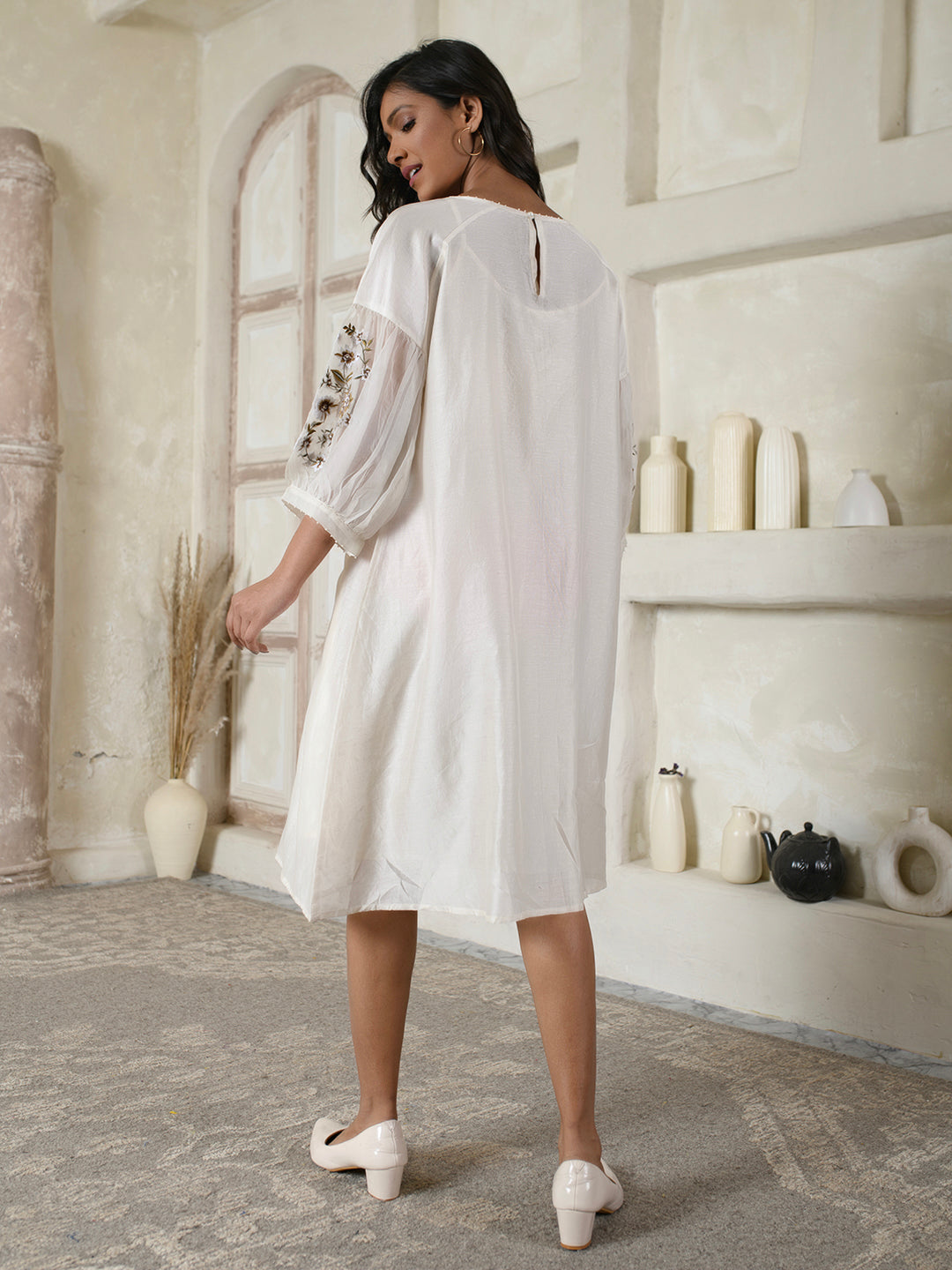 Ivory Embroidered Organza Dress