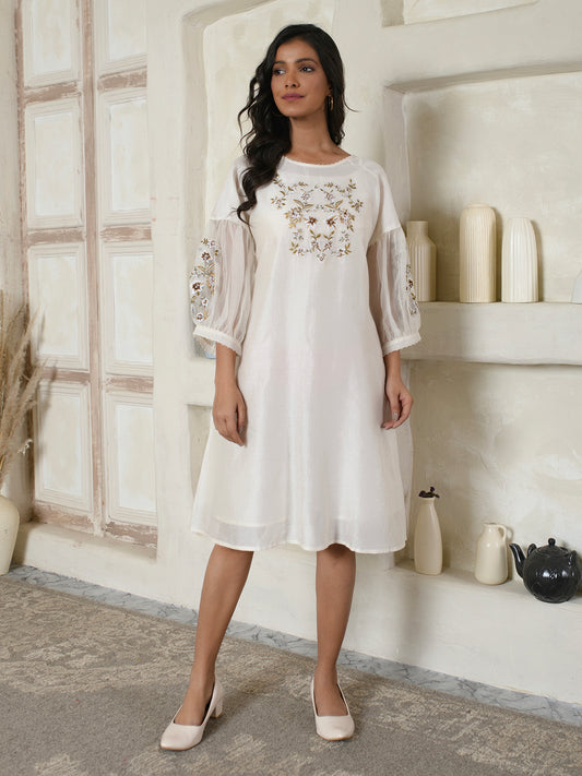 Ivory Embroidered Organza Dress