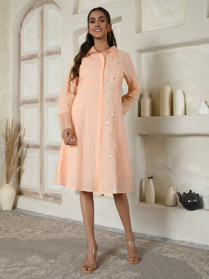 Peach Floral Shirt Dress